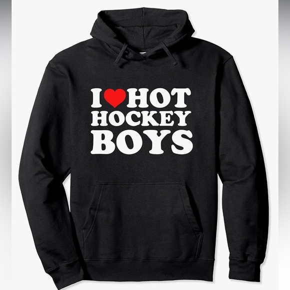 I Love Hot Hockey Boys Tops - I love Hot Hockey Boys Black Hoodie size Large